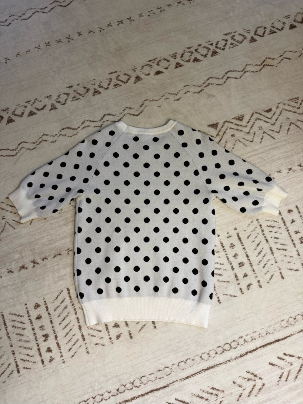 Black White Polka Dot Knit Short Sleeve Sweater Top Small - Picture 3 of 4